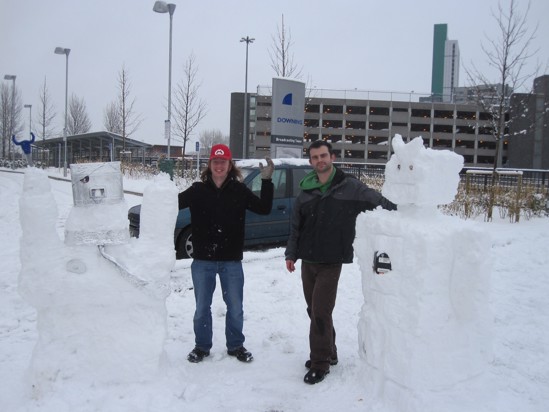 Snowbots outside Old Broadcasting House