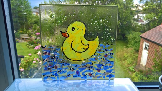 Glass duck made at Zoë's Leeds glass studio